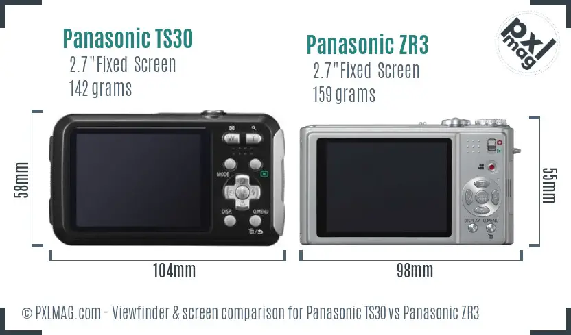 Panasonic TS30 vs Panasonic ZR3 Screen and Viewfinder comparison