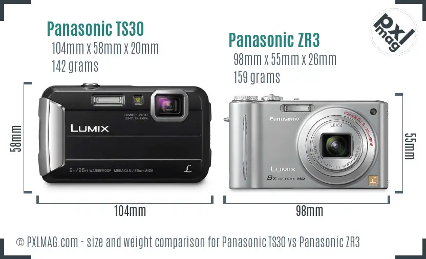 Panasonic TS30 vs Panasonic ZR3 size comparison
