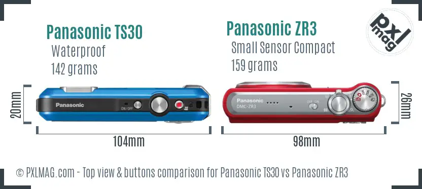 Panasonic TS30 vs Panasonic ZR3 top view buttons comparison