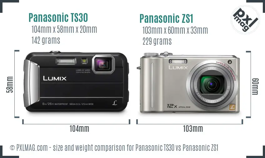 Panasonic TS30 vs Panasonic ZS1 size comparison