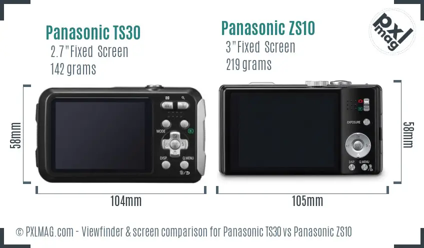 Panasonic TS30 vs Panasonic ZS10 Screen and Viewfinder comparison
