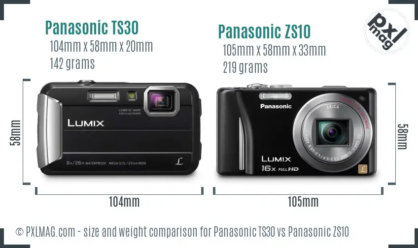 Panasonic TS30 vs Panasonic ZS10 size comparison