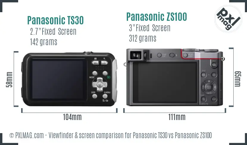 Panasonic TS30 vs Panasonic ZS100 Screen and Viewfinder comparison