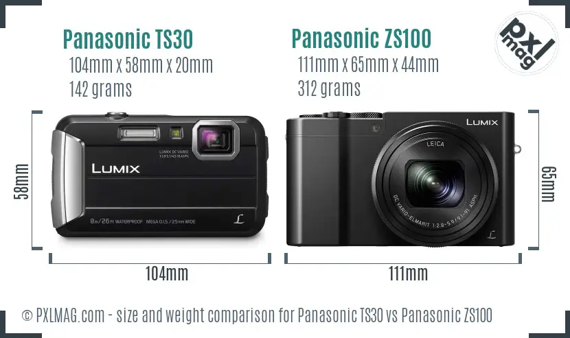Panasonic TS30 vs Panasonic ZS100 size comparison