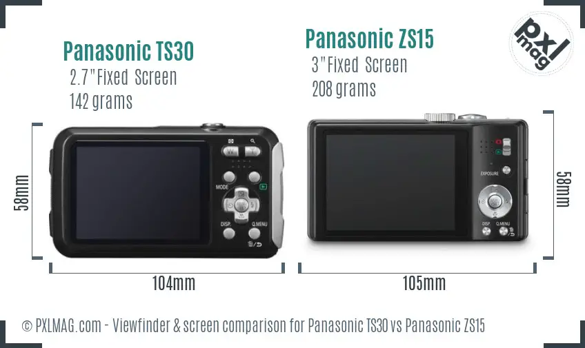 Panasonic TS30 vs Panasonic ZS15 Screen and Viewfinder comparison