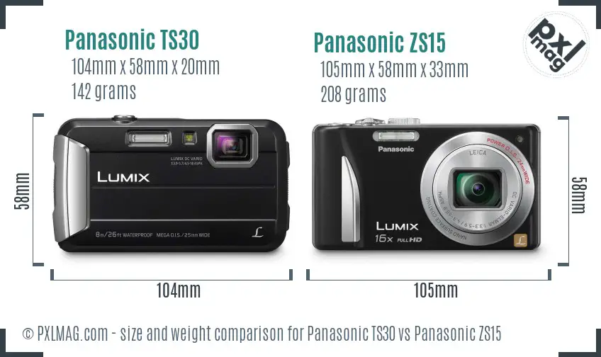 Panasonic TS30 vs Panasonic ZS15 size comparison