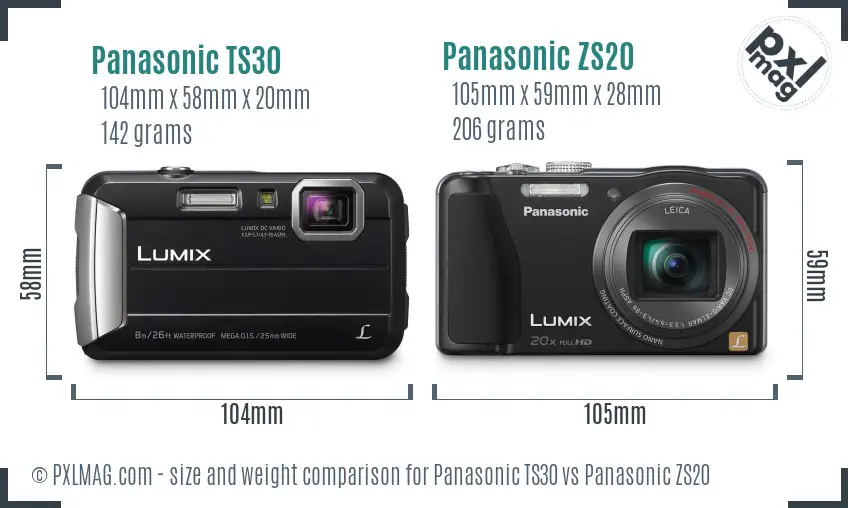 Panasonic TS30 vs Panasonic ZS20 size comparison