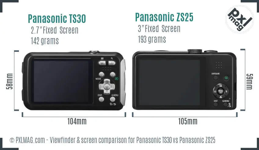 Panasonic TS30 vs Panasonic ZS25 Screen and Viewfinder comparison