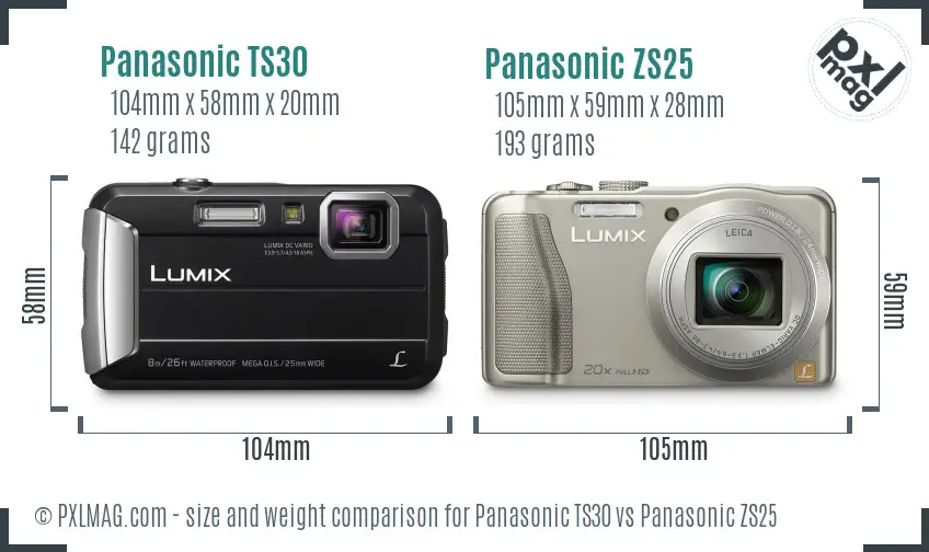 Panasonic TS30 vs Panasonic ZS25 size comparison