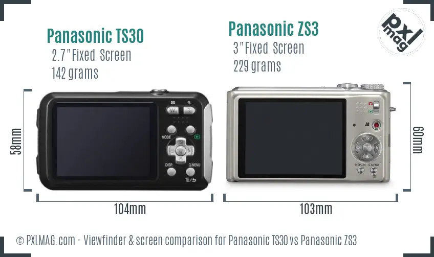 Panasonic TS30 vs Panasonic ZS3 Screen and Viewfinder comparison