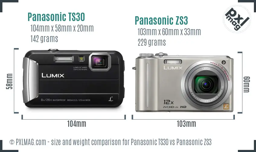 Panasonic TS30 vs Panasonic ZS3 size comparison