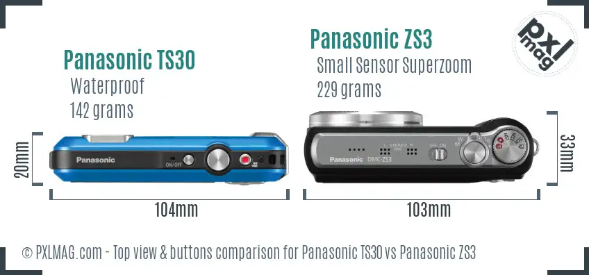 Panasonic TS30 vs Panasonic ZS3 top view buttons comparison