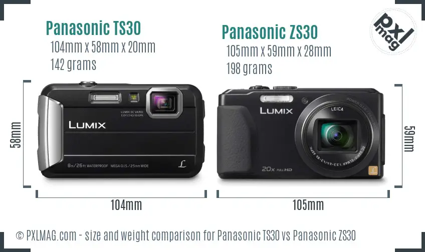 Panasonic TS30 vs Panasonic ZS30 size comparison
