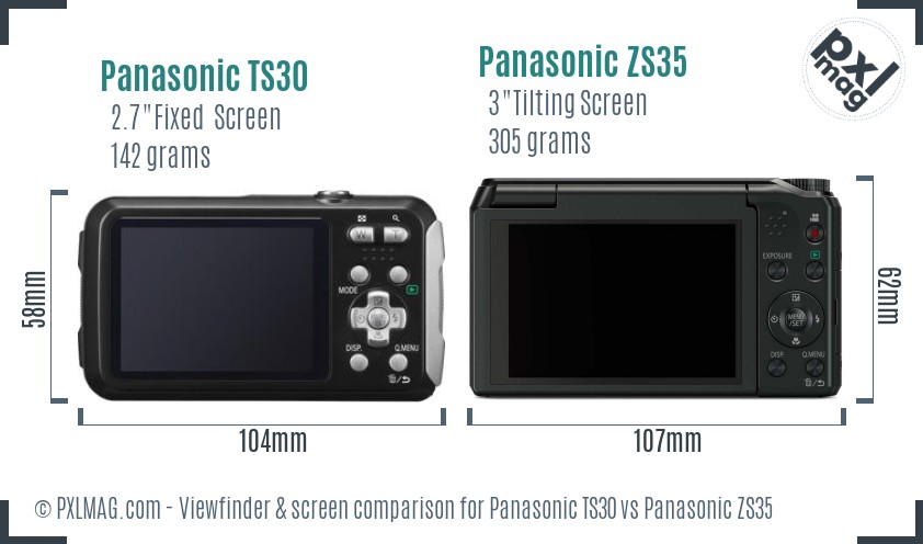 Panasonic TS30 vs Panasonic ZS35 Screen and Viewfinder comparison