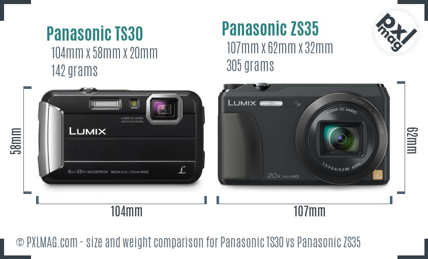 Panasonic TS30 vs Panasonic ZS35 size comparison