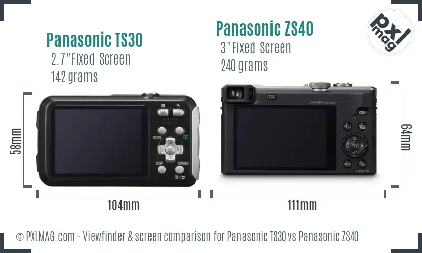Panasonic TS30 vs Panasonic ZS40 Screen and Viewfinder comparison