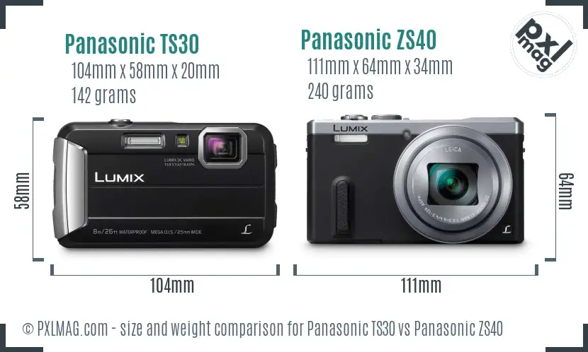 Panasonic TS30 vs Panasonic ZS40 size comparison