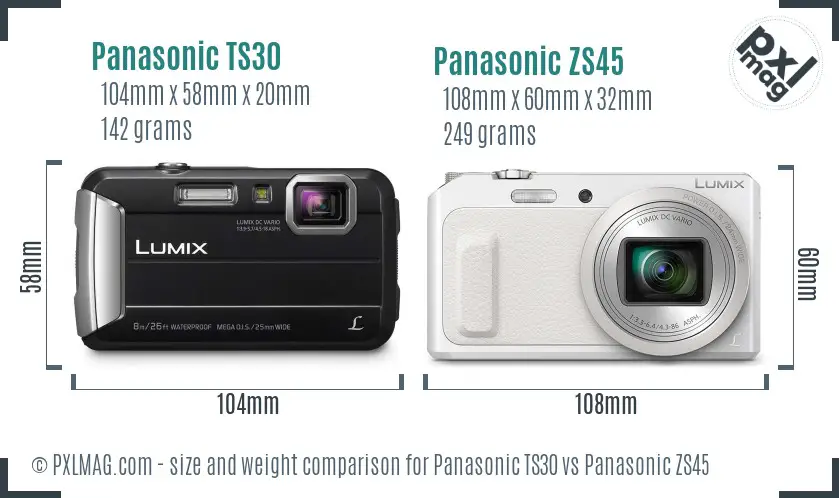 Panasonic TS30 vs Panasonic ZS45 size comparison
