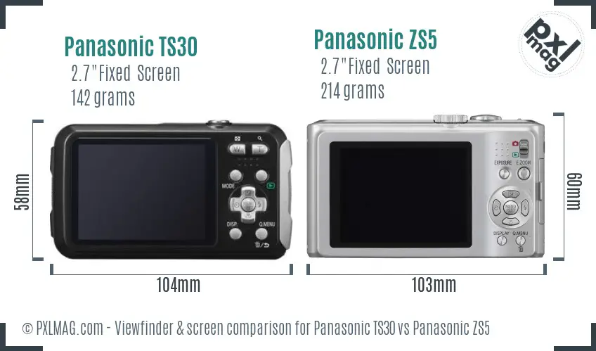 Panasonic TS30 vs Panasonic ZS5 Screen and Viewfinder comparison