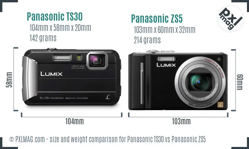 Panasonic TS30 vs Panasonic ZS5 size comparison