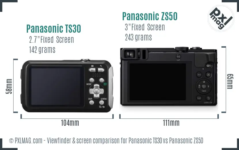Panasonic TS30 vs Panasonic ZS50 Screen and Viewfinder comparison