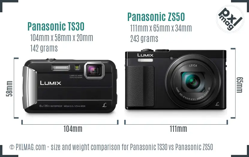 Panasonic TS30 vs Panasonic ZS50 size comparison