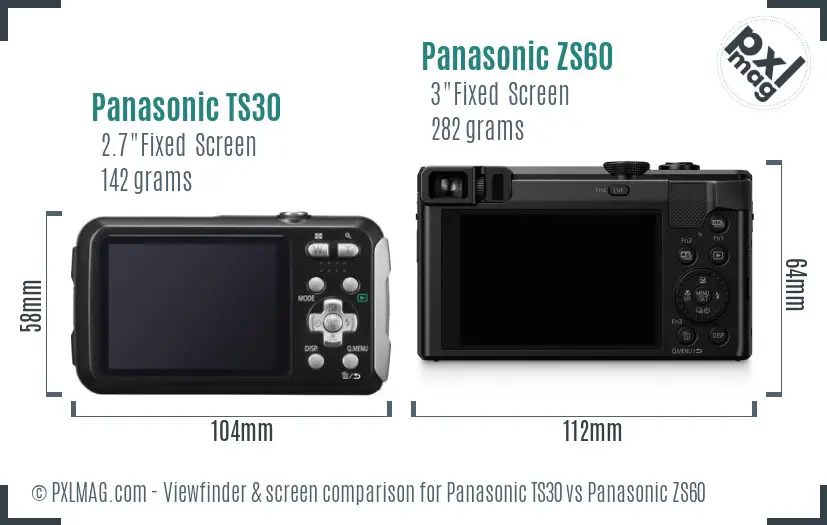 Panasonic TS30 vs Panasonic ZS60 Screen and Viewfinder comparison