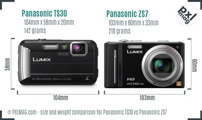 Panasonic TS30 vs Panasonic ZS7 size comparison