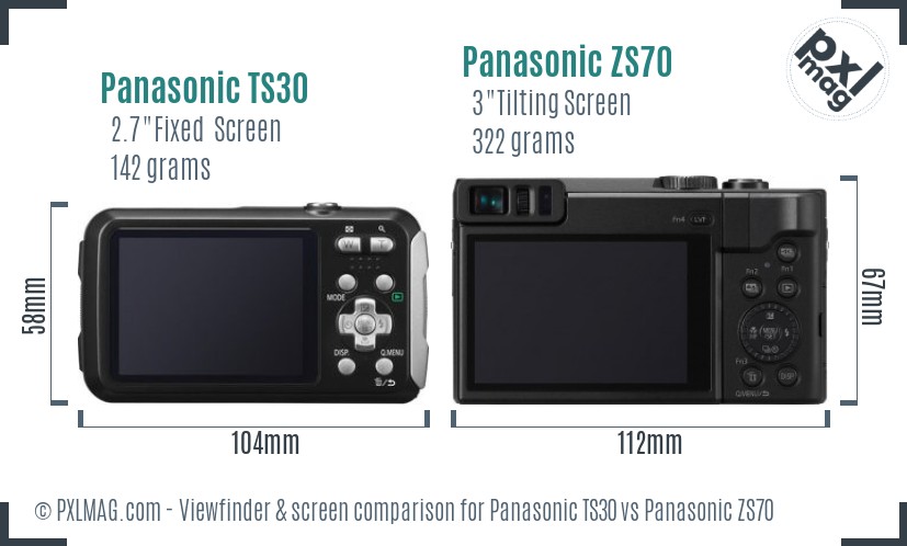 Panasonic TS30 vs Panasonic ZS70 Screen and Viewfinder comparison
