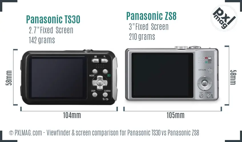 Panasonic TS30 vs Panasonic ZS8 Screen and Viewfinder comparison