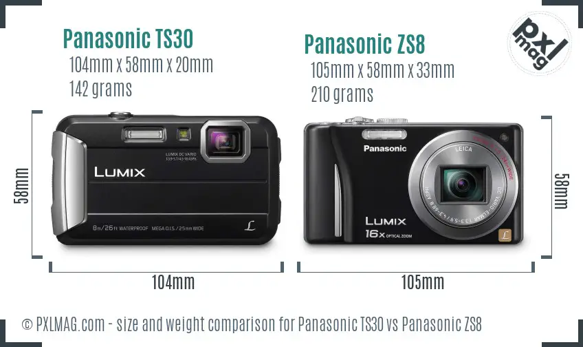 Panasonic TS30 vs Panasonic ZS8 size comparison