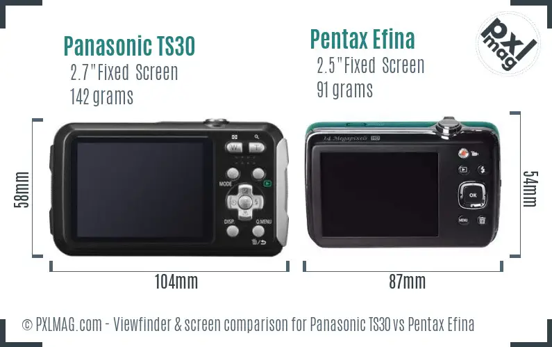 Panasonic TS30 vs Pentax Efina Screen and Viewfinder comparison