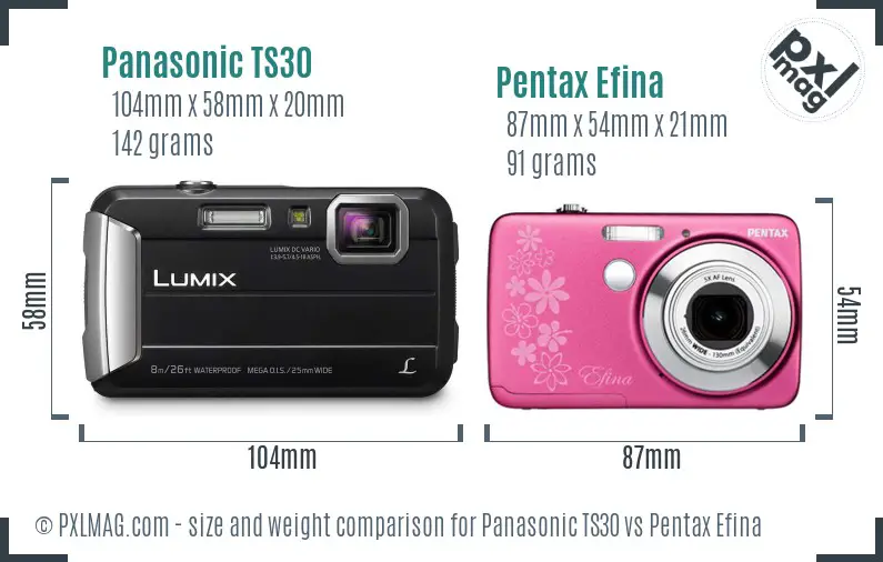 Panasonic TS30 vs Pentax Efina size comparison