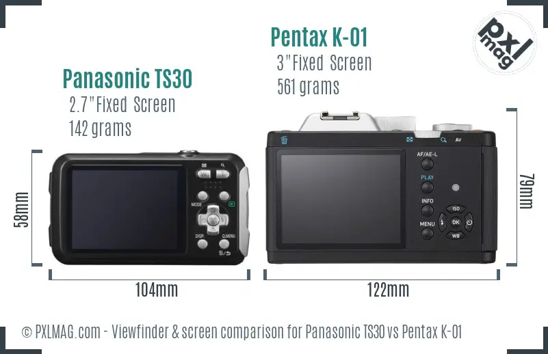 Panasonic TS30 vs Pentax K-01 Screen and Viewfinder comparison
