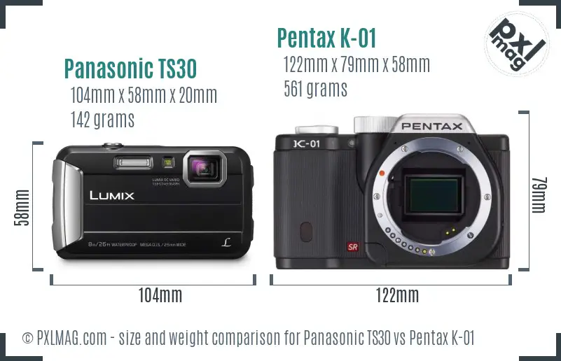 Panasonic TS30 vs Pentax K-01 size comparison