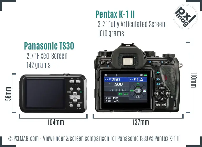 Panasonic TS30 vs Pentax K-1 II Screen and Viewfinder comparison