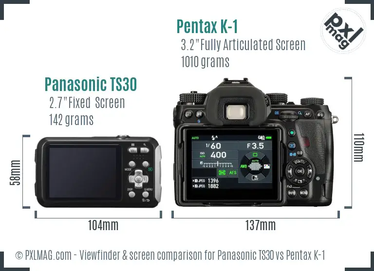 Panasonic TS30 vs Pentax K-1 Screen and Viewfinder comparison