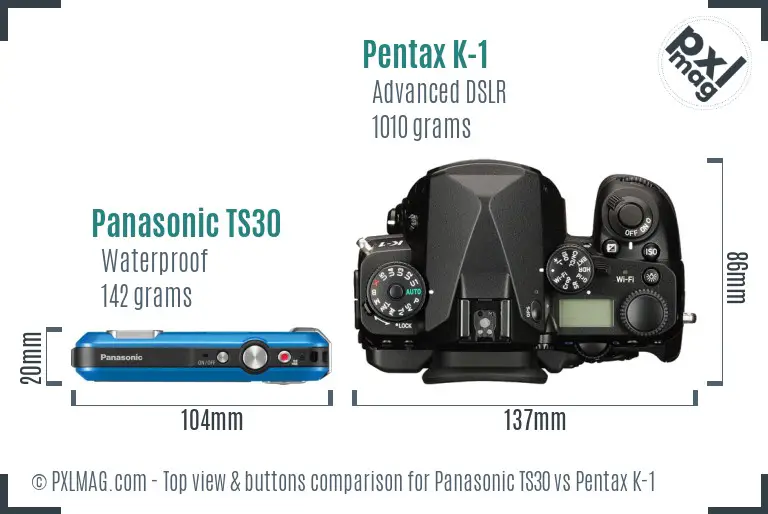 Panasonic TS30 vs Pentax K-1 top view buttons comparison