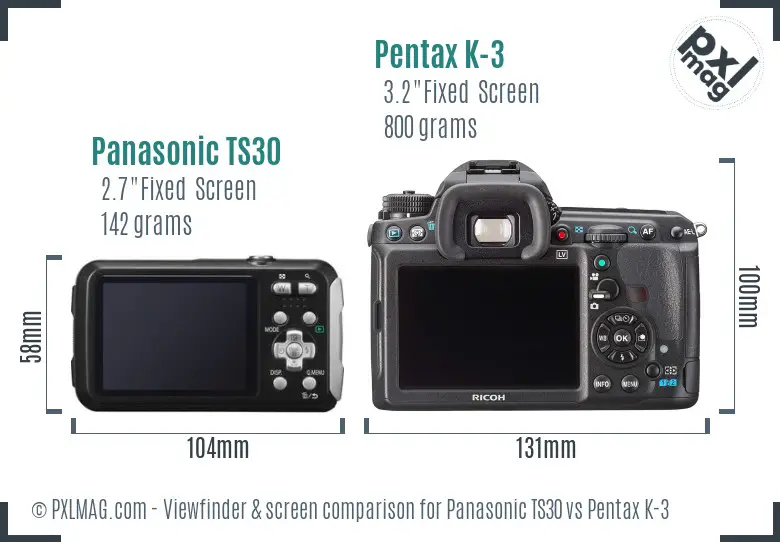 Panasonic TS30 vs Pentax K-3 Screen and Viewfinder comparison