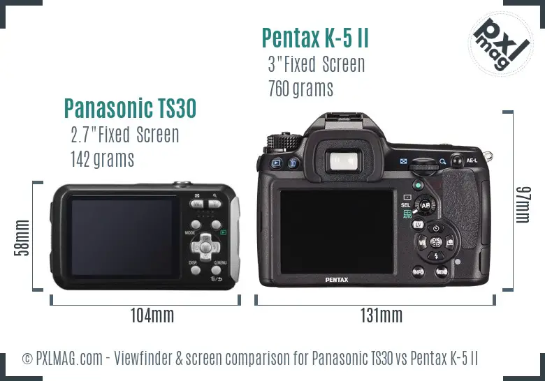 Panasonic TS30 vs Pentax K-5 II Screen and Viewfinder comparison
