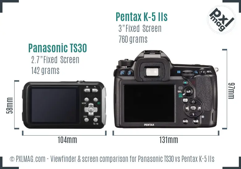 Panasonic TS30 vs Pentax K-5 IIs Screen and Viewfinder comparison