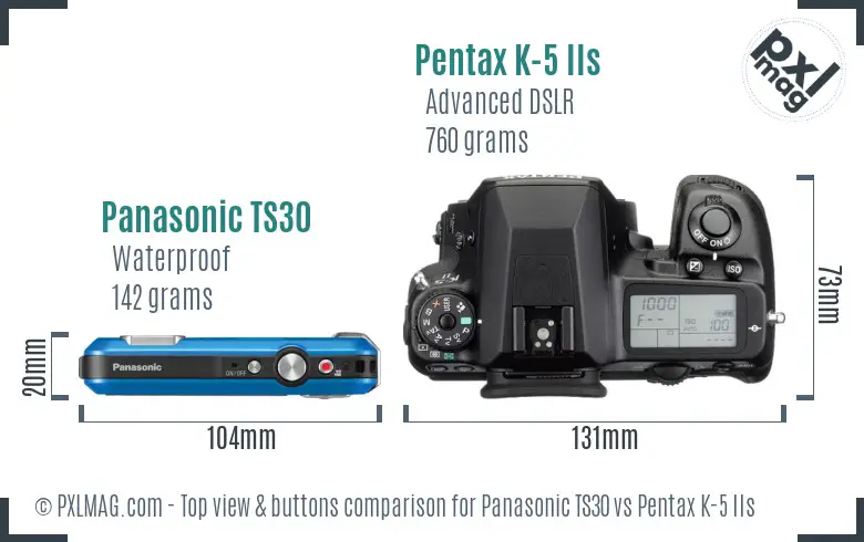 Panasonic TS30 vs Pentax K-5 IIs top view buttons comparison