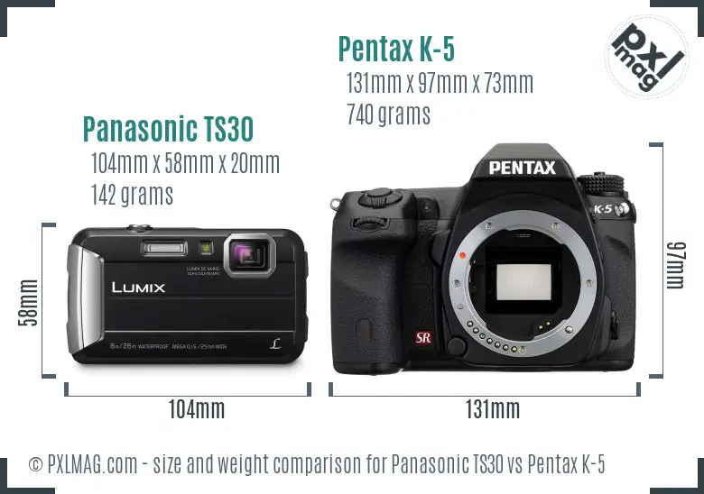 Panasonic TS30 vs Pentax K-5 size comparison