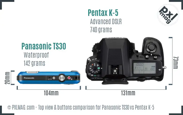 Panasonic TS30 vs Pentax K-5 top view buttons comparison