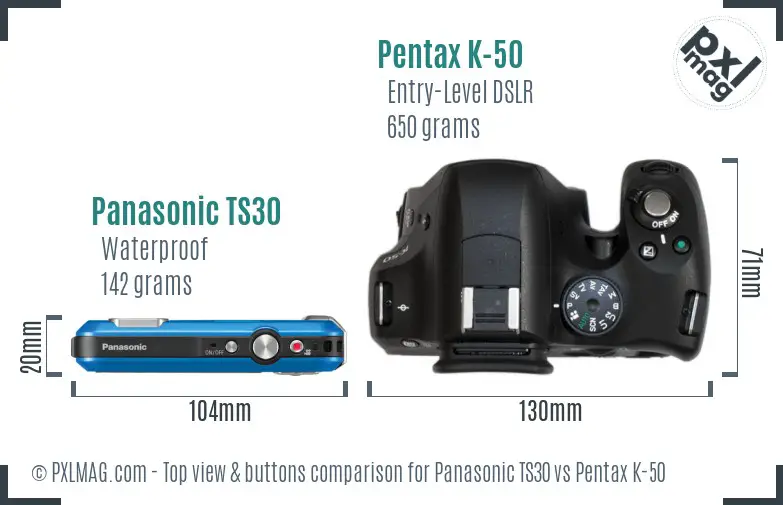 Panasonic TS30 vs Pentax K-50 top view buttons comparison