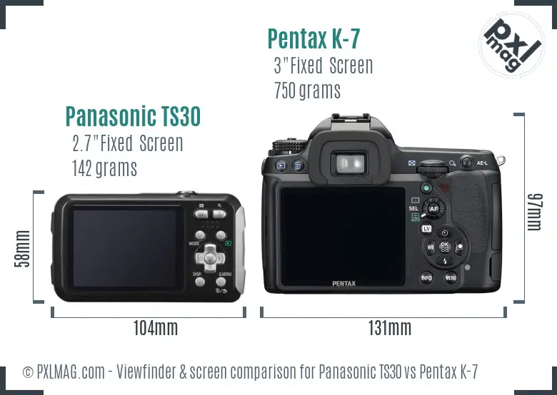 Panasonic TS30 vs Pentax K-7 Screen and Viewfinder comparison