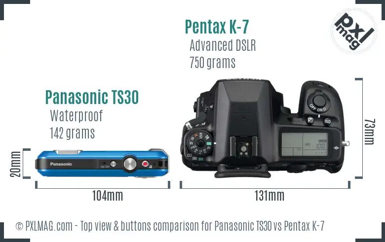 Panasonic TS30 vs Pentax K-7 top view buttons comparison