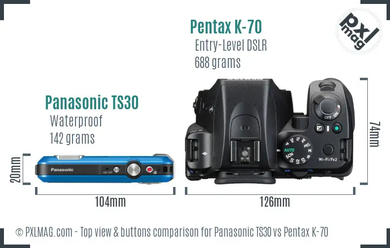 Panasonic TS30 vs Pentax K-70 top view buttons comparison