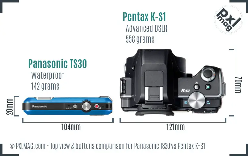 Panasonic TS30 vs Pentax K-S1 top view buttons comparison