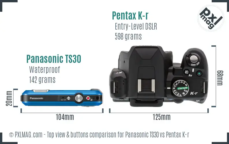 Panasonic TS30 vs Pentax K-r top view buttons comparison